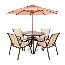 Jogo Conjunto De Mesa Com 4 Cadeiras Aluminio + Guarda Sol