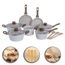 Jogo Conjunto De Panelas 10 Peças Premium Indução Revestimento Cerâmico Com Utensílios Frigideira Antiaderentes