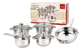 Jogo Conjunto De Panelas 5 Peças Aço Inox Com Tampa Vidro