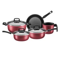 Jogo Conjunto de Panelas Antiaderentes 5 Peças Cor Cereja MTA Jogo Conjunto de Panelas Antiaderentes 5 Peças Cor Cereja MTA