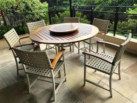 Jogo Conjunto De Piscina Mesa Giratoria Madeira E 6 Cadeiras Jogo Conjunto De Piscina Mesa Giratoria Madeira E 6 Cadeiras