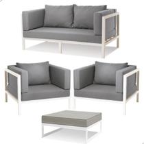 Jogo Conjunto de Sofá Bogarim Completo com 2 Poltronas Alumínio e Puff