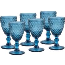 Jogo Conjunto de Taças de Vidro 6 peças Bico de Abacaxi Lyor para Água e Suco 325ml Azul