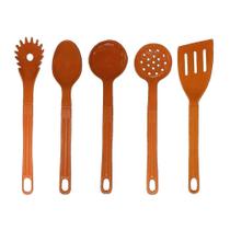 Jogo Conjunto De Talheres Nylon Utensílios Laranja 5 Peças