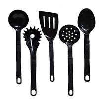 Jogo Conjunto De Talheres Nylon Utensílios Preto 5 Peças
