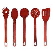 Jogo Conjunto De Talheres Nylon Utensílios Vermelho 5 Peças