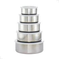 Jogo Conjunto De Tigela Aço Inox 5 Peças Potes Bowl C/ Tampa