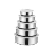 Jogo Conjunto De Tigelas Aço Inox Bowl Potes Com Tampa 5 Pçs