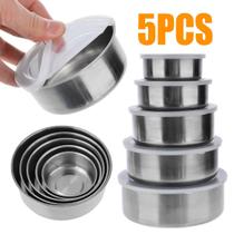 Jogo Conjunto de Tigelas Para Alimentos Aço Inox Com Tampa 5 Peças Potes Bowl