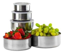 Jogo Conjunto de Tigelas Para Alimentos Aço Inox Com Tampa 5 Peças Potes Bowl Jogo Conjunto de Tigelas Para Alimentos Aço Inox Com Tampa 5 Peças Potes Bowl