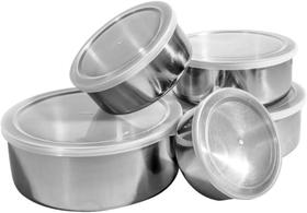 Jogo Conjunto de Tigelas Para Alimentos em Alumínio Com Tampa 5 Peças Potes Bowl - Wellmix