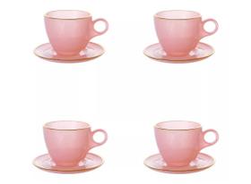 Jogo Conjunto De Xicaras Chá Com Pires cristal matte Rosa