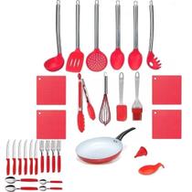 Jogo Conjunto Kit Colheres De Silicone Utensílios 41 Peças Frigideira 24cm Jogo Conjunto Kit Colheres De Silicone Utensílios 41 Peças Frigideira 24cm