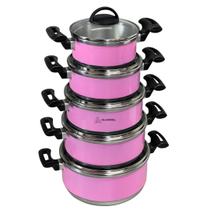 Jogo Conjunto KIt de Panela 5 Peças Rafaela Reforçado com Tampa Vidro Rosa Pink Jogo Conjunto KIt de Panela 5 Peças Rafaela Reforçado com Tampa Vidro Rosa Pink