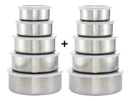Jogo Conjunto Kit De Tigela Aço Inox 10 Peças Potes C/ Tampa Jogo Conjunto Kit De Tigela Aço Inox 10 Peças Potes C/ Tampa