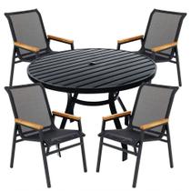 Jogo Conjunto Mesa 1,20m Ripada Para área Externa, Piscina, Jardim Preto Jogo Conjunto Mesa 1,20m Ripada Para área Externa, Piscina, Jardim Preto