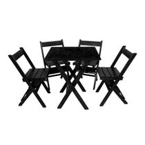 Jogo Conjunto Mesa 60x60 com 4 Cadeiras em Madeira Dobravel Preto / Liso