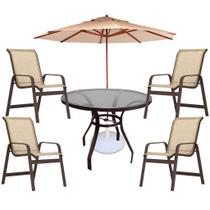 Jogo Conjunto Mesa 90cm com Vidro e 4 Cadeiras Piscina Ombrelone 3,00m e Base