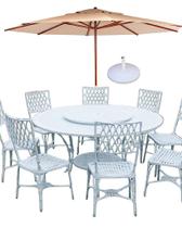 Jogo Conjunto Mesa Giratória com 8 Cadeiras Alumínio e Ombrelone para Area Externa