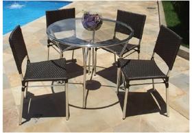 Jogo Conjunto Mesa Para Varanda Jardim - Fibra Sintética