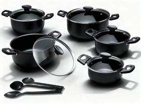 Jogo Conjuntos de Panelas Caçarolas 5 peças Antiaderente tampa de vidro Promoção