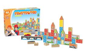 Jogo Construtor Bloquinhos Madeira 40 Peças Brinquedo Junges