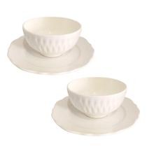 Jogo consume 4 Bowls + 4 Pratos Porcelana Branca.