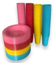 Jogo copo prato fundo grande duro resistente sobremesa refeição escola merenda aniversario infantil