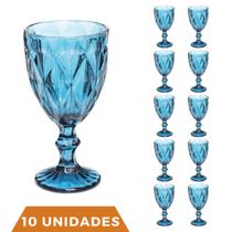 Jogo Copo Taça Vidro Diamante Azul Para Agua 300ml - 10Un - Ecos