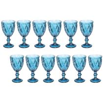 Jogo Copo Taça Vidro Diamante Azul Para Agua 300ml - 12Un