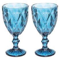 Jogo Copo Taça Vidro Diamante Azul Para Agua 300ml - 2 Unid