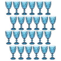 Jogo Copo Taça Vidro Diamante Azul Para Agua 300ml - 24Un