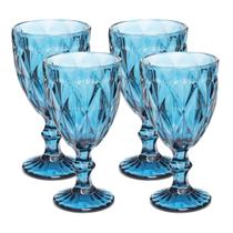 Jogo Copo Taça Vidro Diamante Azul Para Agua 300ml 4 Unid Jogo Copo Taça Vidro Diamante Azul Para Agua 300ml 4 Unid