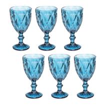 Jogo Copo Taça Vidro Diamante Azul Para Agua 300ml - 6Un - Ecos