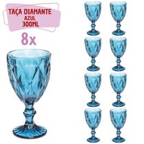Jogo Copo Taça Vidro Diamante Azul Para Agua 300ml - 8un Jogo Copo Taça Vidro Diamante Azul Para Agua 300ml - 8un