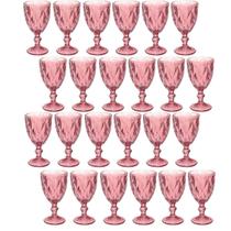 Jogo Copo Taça Vidro Diamante Lilás Para Agua 300ml - 24Un