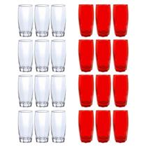 Jogo Copo Vidro 370ml 12 Vermelho/12 Transparente Florida Jogo Copo Vidro 370ml 12 Vermelho/12 Transparente Florida