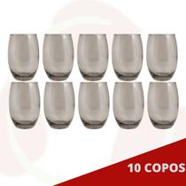 Jogo Copo Vidro California 450ml Redondo Cinza Agua - 10Un