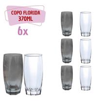 Jogo Copo Vidro Florida 3-Cinza 3-Transparente Chique 370ml