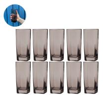 Jogo Copos de Vidro 320ml Cinza Texas Agua Suco Vinho 10 Unid