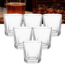 Jogo Copos de Vidro Oitavado 310ml 6pçs Original Line Whisky Licor Bar Balada Luxo Transparente