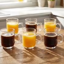 Jogo Copos De Vidro Xícara Caneca De 250ml Conjunto Kit 6pçs