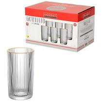 Jogo Copos Long Drink Graffiato 420ml Borda Dourada 6pçs Jogo Copos Long Drink Graffiato 420ml Borda Dourada 6pçs