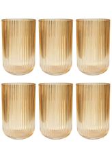 Jogo copos vidro canelado bliss ambar 450ml luxo 6pç suco agua