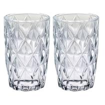 Jogo Copos Vidro Diamante 370ML P/ Suco Agua Refrigerante 2 UN