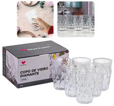 Jogo Copos Vidro Diamante 6 unidade Para Agua 370ml