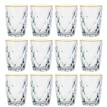 Jogo Copos Vidro Diamond Fio Ouro 270Ml 12 Peças Lyor