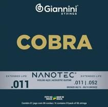 Jogo Cordas Violão Aço Giannini Nanotec Cobra .011