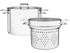 Jogo Cozi-Pasta Tramontina Brava em Aço Inox Fundo Triplo com Tampa Plana e Alças 2 Peças 20 cm