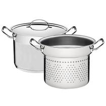 Jogo Cozi-Pasta Tramontina Professional 2 Peças 24 cm em Aço Inox Fundo Triplo com Tampa Plana Detalhe Satinado 65620400